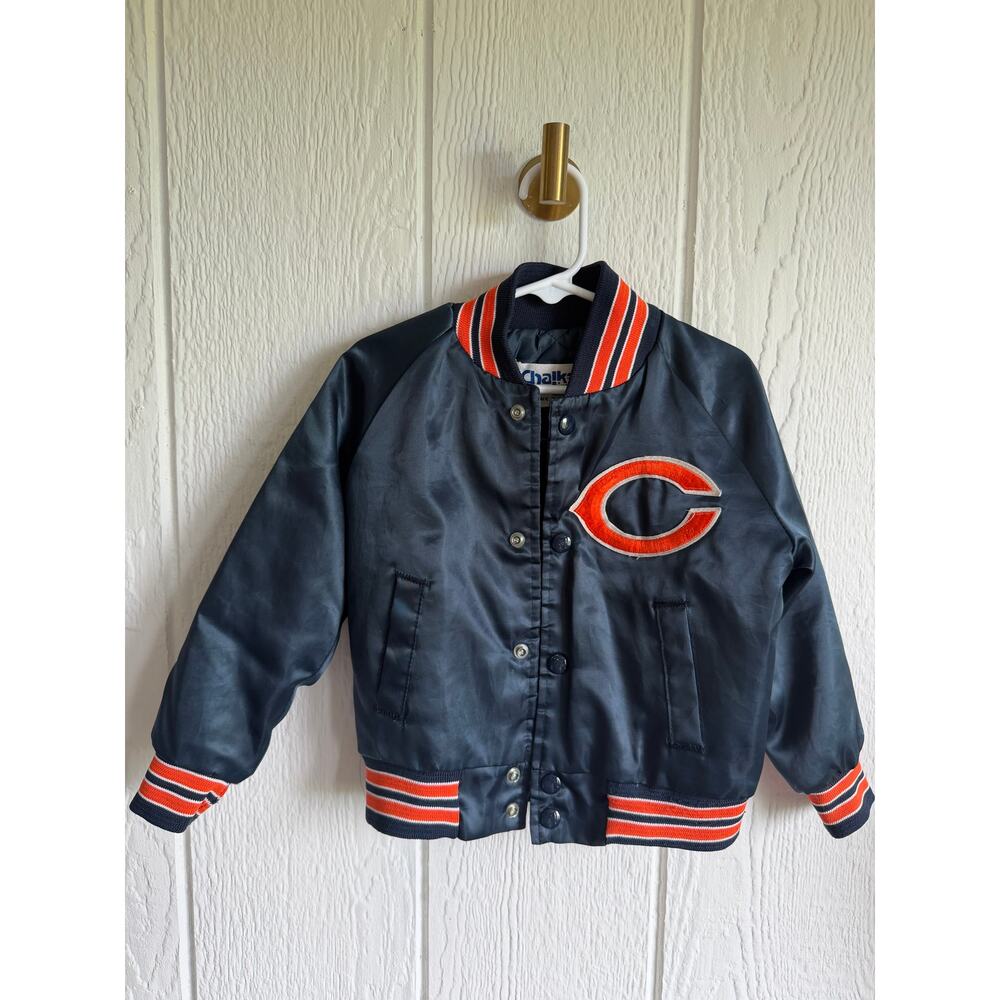 Chicago Bears Vintage Chalk Line Satin Bomber Jacket Made in USA Kids 5